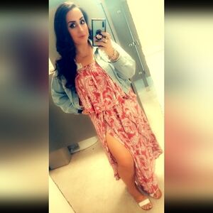 EUC Kori "Paisley Strapless Romper w/Ruffle Top & Tulip Side Hem Pant" Sz Small